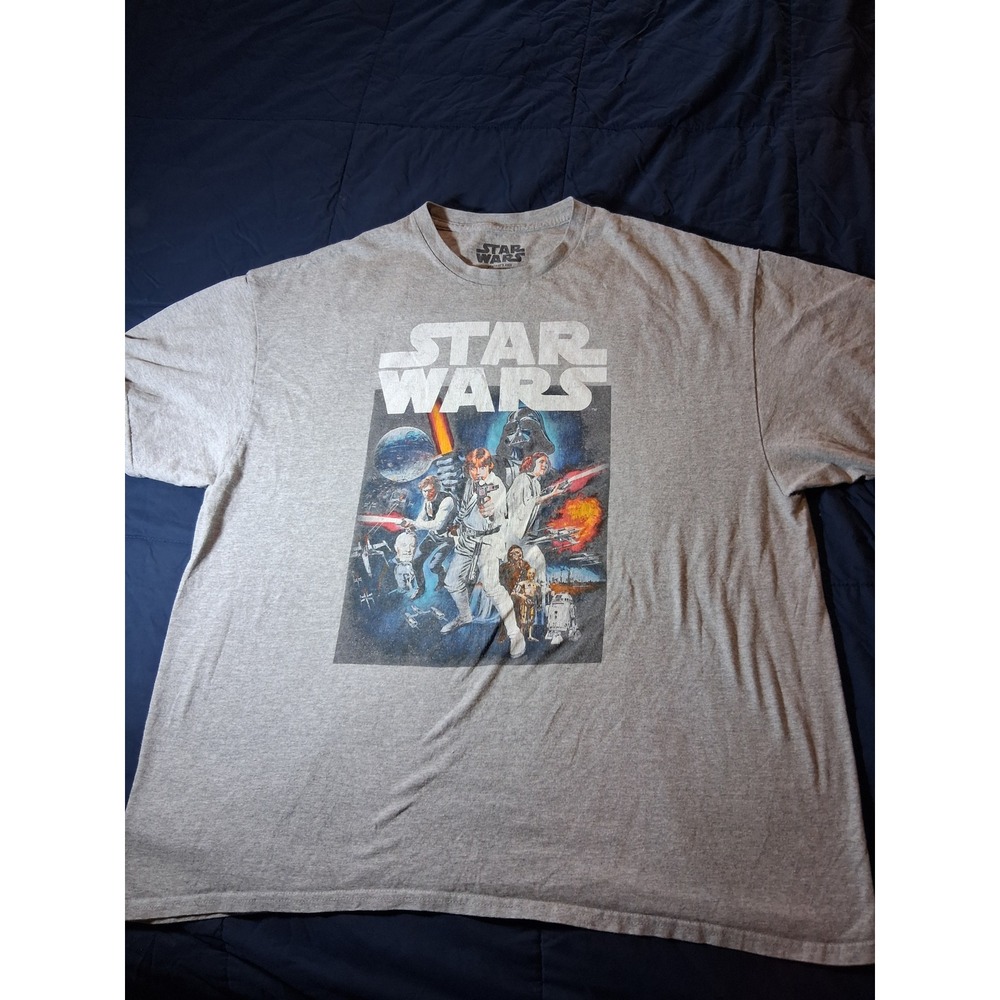 Star Wars Mens XXL Gray Graphic T-Shirt Classic Movie Poster Crew Neck Tee